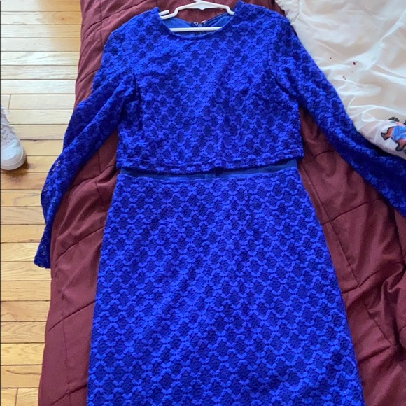 Royal Blue Formal Dress with Mesh Sleeves - Picture 1 of 6